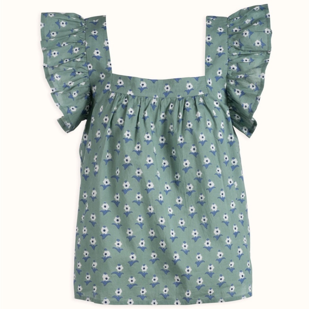 Floral Green Ruffle Sleeve Top